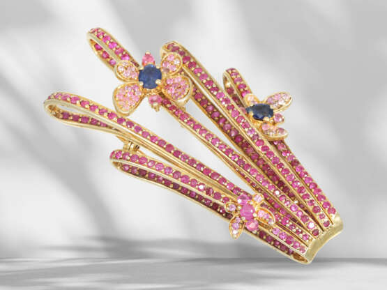 Extremely decorative designer brooch with sapphires and rubi… - photo 1