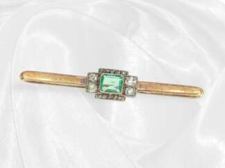 Antike Smaragd/Diamant-Goldschmiedebrosche, Handarbeit…