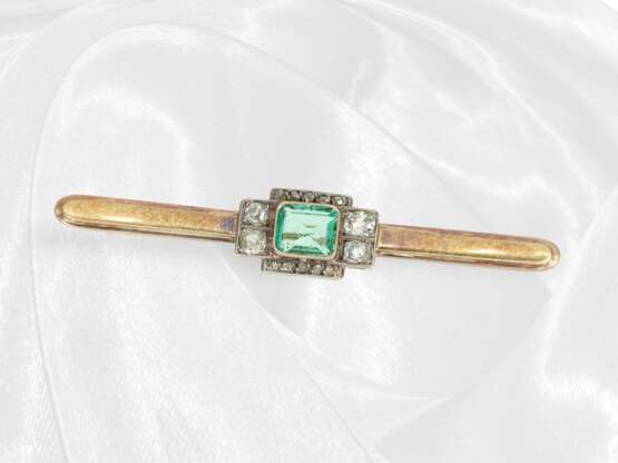 Antique emerald/diamond goldsmith brooch, handmade… - photo 1