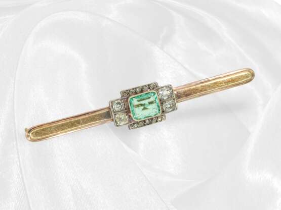 Antique emerald/diamond goldsmith brooch, handmade… - фото 3