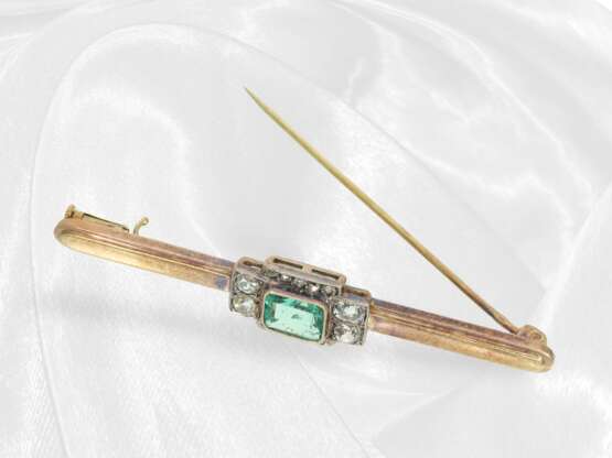 Antique emerald/diamond goldsmith brooch, handmade… - фото 4