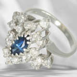 Ring: white gold vintage sapphire/brilliant-cut diamond flow… - фото 4