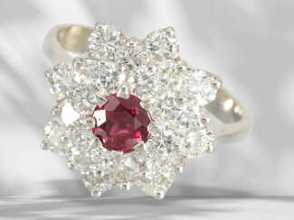 Ring: beautiful vintage ruby/brilliant-cut diamond flower ri…