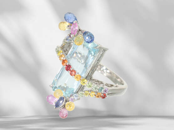 Ring: creative modern goldsmith work with aquamarine and sap… - photo 1