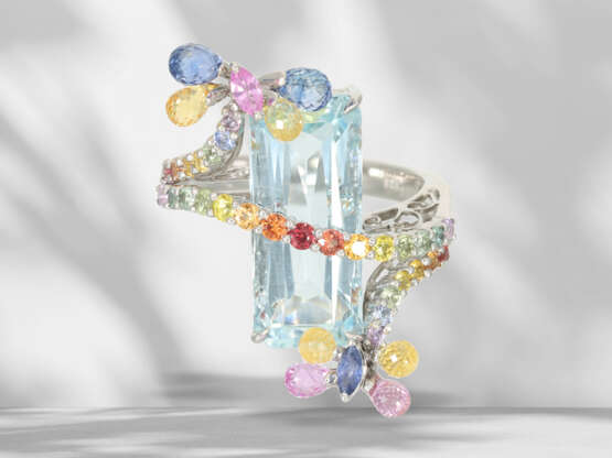 Ring: creative modern goldsmith work with aquamarine and sap… - фото 3