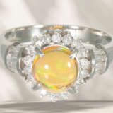 Ring: modern, like new platinum ring with fire opal and bril… - фото 2