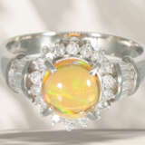 Ring: modern, like new platinum ring with fire opal and bril… - photo 2