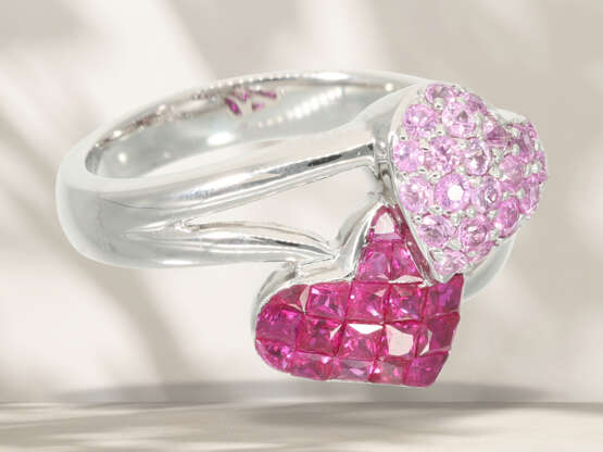 Ring: Moderner Goldschmiedering mit Rubinen und pinken Saphi… - Foto 2