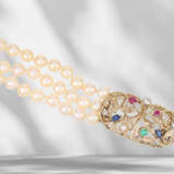 Very beautiful 3-row cultured pearl necklace with coloured s… - photo 3