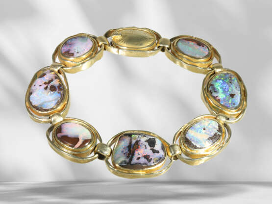 Bracelet: handmade, unique opal goldsmith bracelet in 14K ye… - фото 1