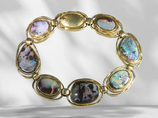 Bracelet: handmade, unique opal goldsmith bracelet in 14K ye… - photo 4