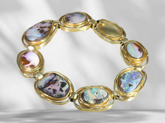 Bracelet: handmade, unique opal goldsmith bracelet in 14K ye… - фото 5