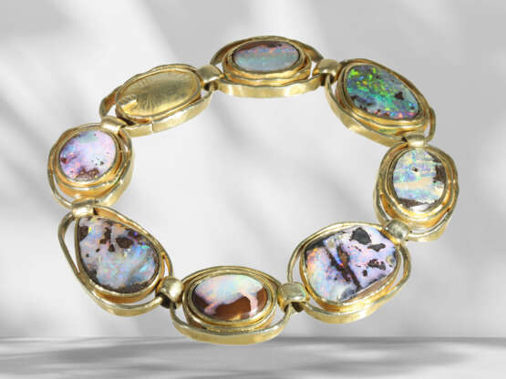 Bracelet: handmade, unique opal goldsmith bracelet in 14K ye… - photo 6
