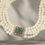 Chain: antique Oriental pearl necklace with emerald/diamond … - photo 2
