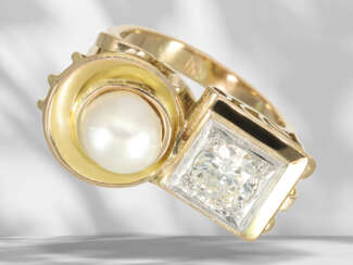 Ring: ausgesprochen schöner, wertvoller antiker Perle/Diaman…