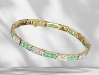 Fine antique emerald diamond gold bracelet, approx. 5.6ct…