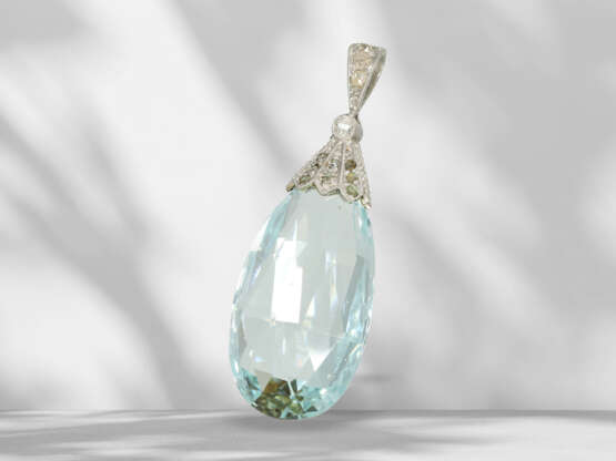 Pendant: very beautiful drop aquamarine/diamond pendant, app… - photo 4