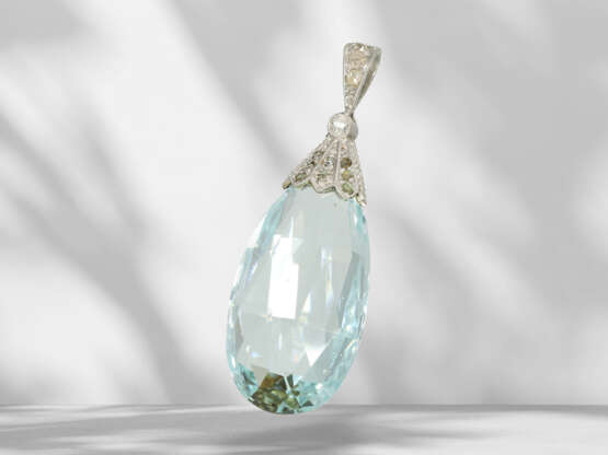 Pendant: very beautiful drop aquamarine/diamond pendant, app… - photo 5