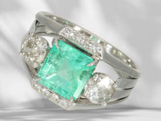 Ring: vintage Smaragd/Diamant-Goldschmiedering, kolumbianisc…