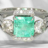 Ring: old emerald/diamond goldsmith ring, Colombian emerald … - фото 3