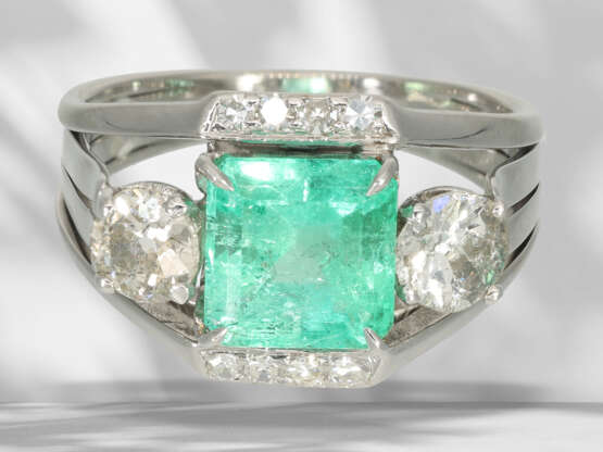 Ring: old emerald/diamond goldsmith ring, Colombian emerald … - photo 3