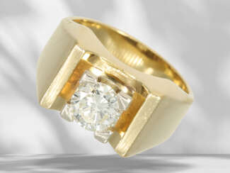 Ring: vintage Designer-Goldschmiedering mit einem Solitär-Br…