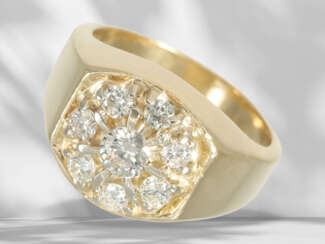 Ring: massiver Brillant-Goldschmiede-Blütenring, ca. 0,9ct B…