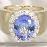 Ring: attractive, wide tanzanite/brilliant-cut diamond gold … - фото 2