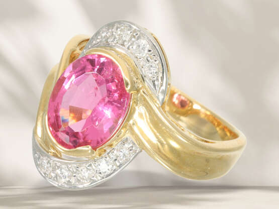 Ring: goldsmith ring with a rare "intense pink" tourmaline a… - photo 2