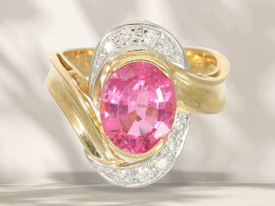 Ring: goldsmith ring with a rare "intense pink" tourmaline a… - photo 3