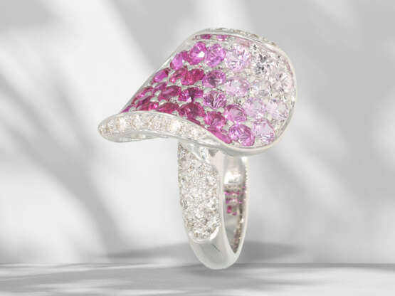 Ring: elaborate, modern cocktail ring with rubies, pink sapp… - фото 2