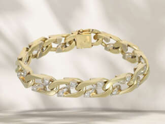 Solid vintage goldsmith's curb-link bracelet set with diamon…