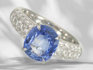 Ring: high-quality platinum ring with sapphire and brilliant…