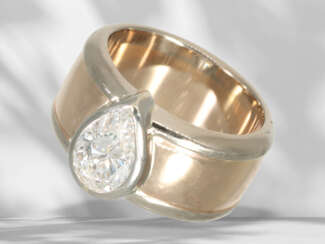 Ring: solid diamond gold ring in bicolour, beautiful drop di…