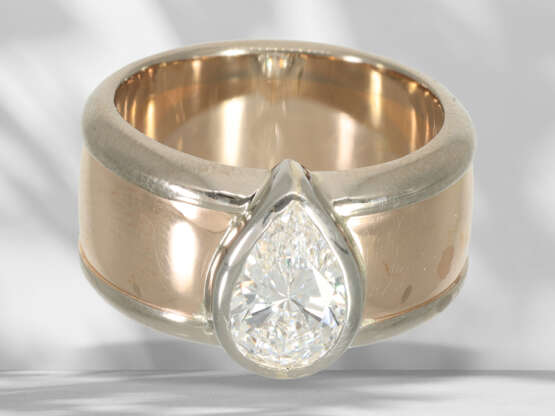 Ring: solid diamond gold ring in bicolour, beautiful drop di… - photo 2