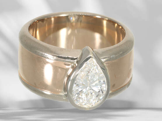 Ring: solid diamond gold ring in bicolour, beautiful drop di… - photo 3