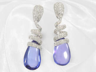 Stud earrings: modern, like new tanzanite diamond stud earri…
