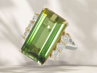 Ring: like new tourmaline/brilliant-cut diamond goldsmith ri…