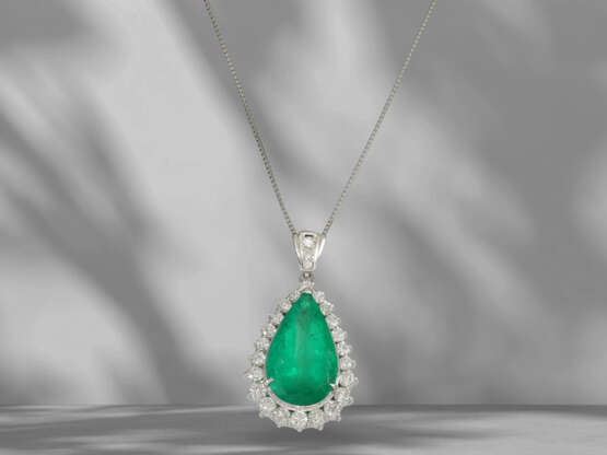 Chain/necklace with precious emerald pendant, platinum, 7.73… - фото 3