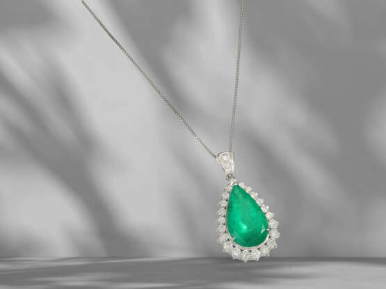 Chain/necklace with precious emerald pendant, platinum, 7.73… - фото 4