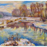 „Am Ende des Winters“ Karton Ölfarbe Impressionismus Landschaftsmalerei 2019 - Foto 1