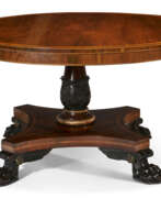 Bois de rose. A REGENCY ORMOLU-MOUNTED, ROSEWOOD, AMBOYNA, ROSEWOOD-GRAINED, AND PARCEL-EBONIZED CENTER TABLE