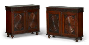 A PAIR OF ANGLO-INDIAN PADOUK SIDE CABINETS