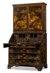 A CHINESE EXPORT BLACK-AND-GILT LACQUER BUREAU CABINET