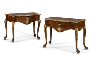 A PAIR OF ENGLISH GILT-GESSO AND WALNUT SIDE TABLES
