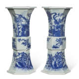 A PAIR OF CHINESE PORCELAIN BLUE AND WHITE HEXAGONAL GU-FORM VASES - photo 1