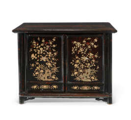 AN ASIAN EXPORT MOTHER-OF-PEARL INLAID BLACK LACQUER CABINET