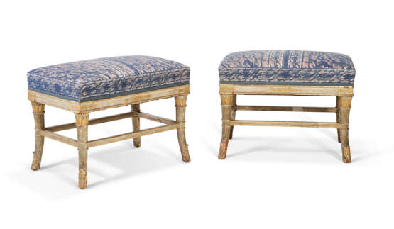 A PAIR OF DIRECTOIRE STYLE GREY-PAINTED AND PARCEL-GILT TABOURETS - photo 1