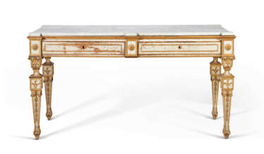 A NORTH ITALIAN GRAY-PAINTED AND PARCEL-GILT CENTER TABLE