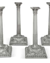 A SET OF FOUR GEORGE II SILVER CANDLESTICKS